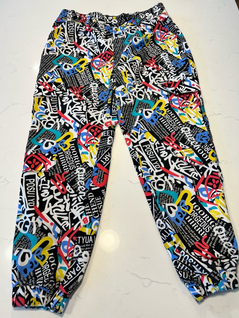 Vintage VIP Cyber Graffiti Parachute/Jogger Pants. Y2K Size 13/31